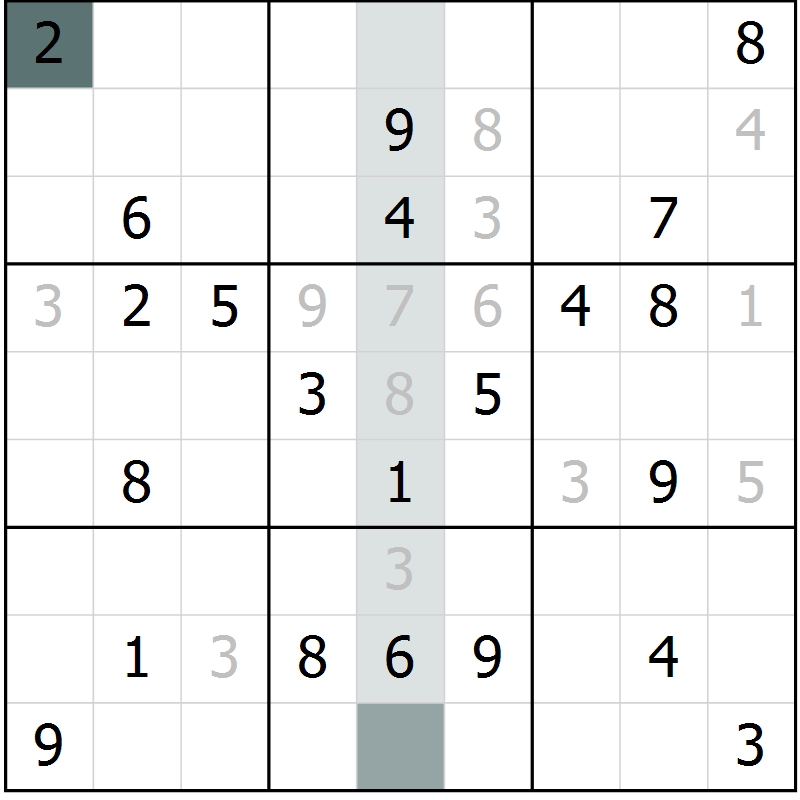 Position des candidats pour la solution de la Gr 7 page 10 du magazine de sudoku Virtuose n° 110