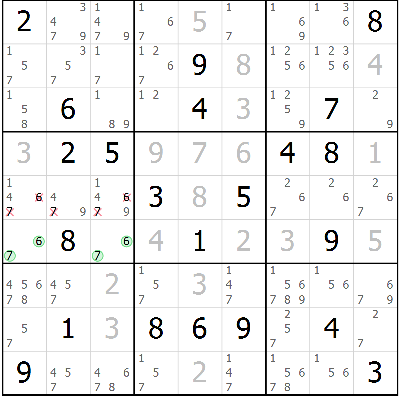 Position des candidats pour la solution de la Gr 7 page 10 du magazine de sudoku Virtuose n° 110