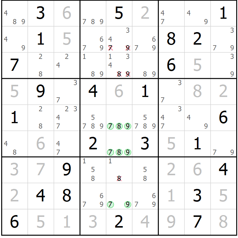 Position des candidats pour la solution de la Gr 70 page 73 du magazine de sudoku Virtuose n° 110