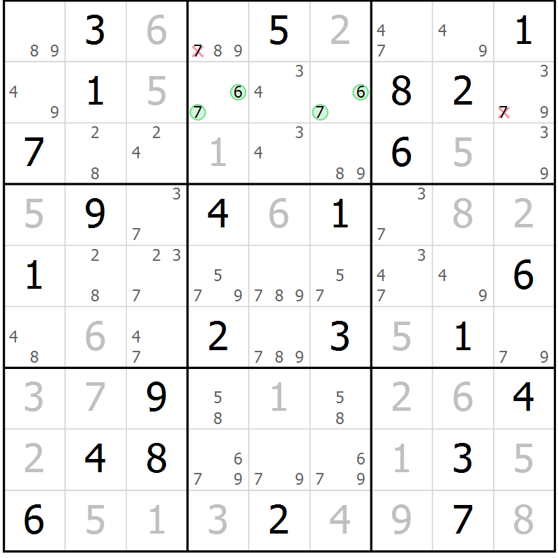 Position des candidats pour la solution de la Gr 70 page 73 du magazine de sudoku Virtuose n° 110