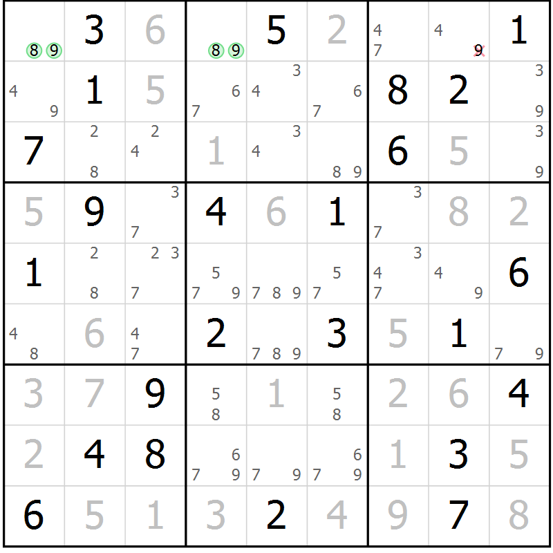 Position des candidats pour la solution de la Gr 70 page 73 du magazine de sudoku Virtuose n° 110