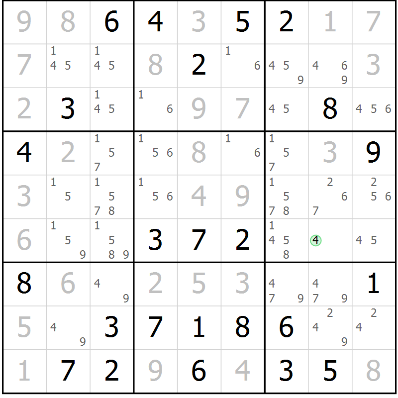 Position des candidats pour la solution de la Gr 71 page 74 du magazine de sudoku Virtuose n° 110