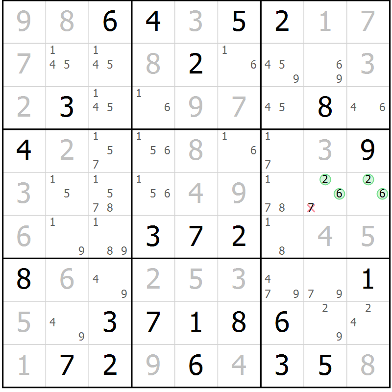 Position des candidats pour la solution de la Gr 71 page 74 du magazine de sudoku Virtuose n° 110