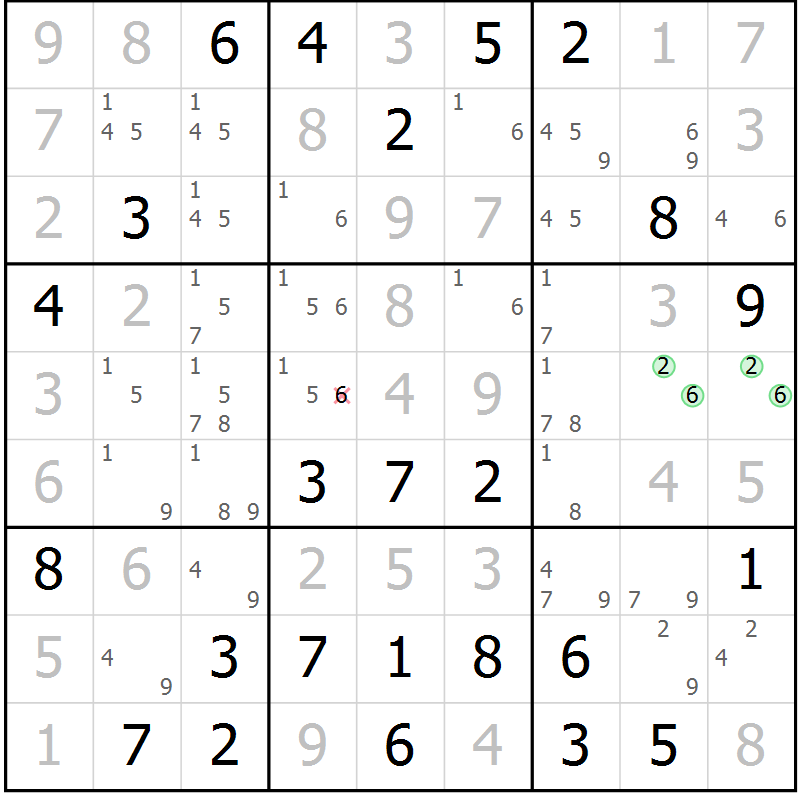 Position des candidats pour la solution de la Gr 71 page 74 du magazine de sudoku Virtuose n° 110
