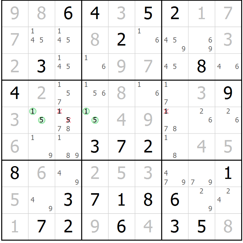 Position des candidats pour la solution de la Gr 71 page 74 du magazine de sudoku Virtuose n° 110