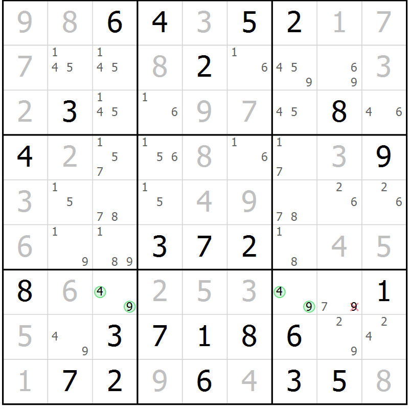 Position des candidats pour la solution de la Gr 71 page 74 du magazine de sudoku Virtuose n° 110