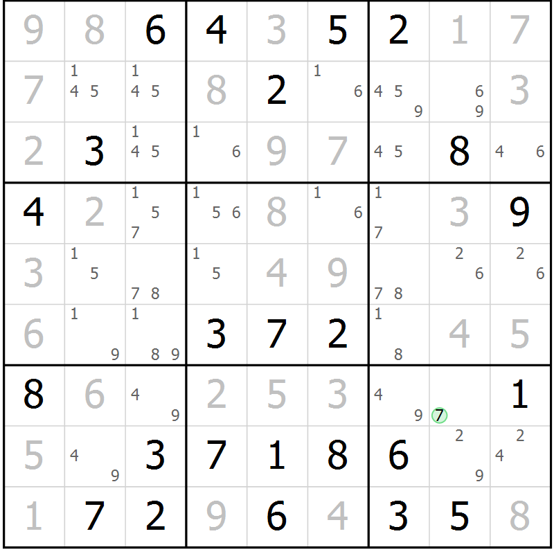 Position des candidats pour la solution de la Gr 71 page 74 du magazine de sudoku Virtuose n° 110