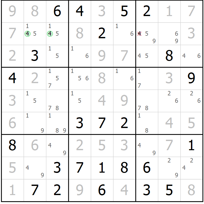 Position des candidats pour la solution de la Gr 71 page 74 du magazine de sudoku Virtuose n° 110