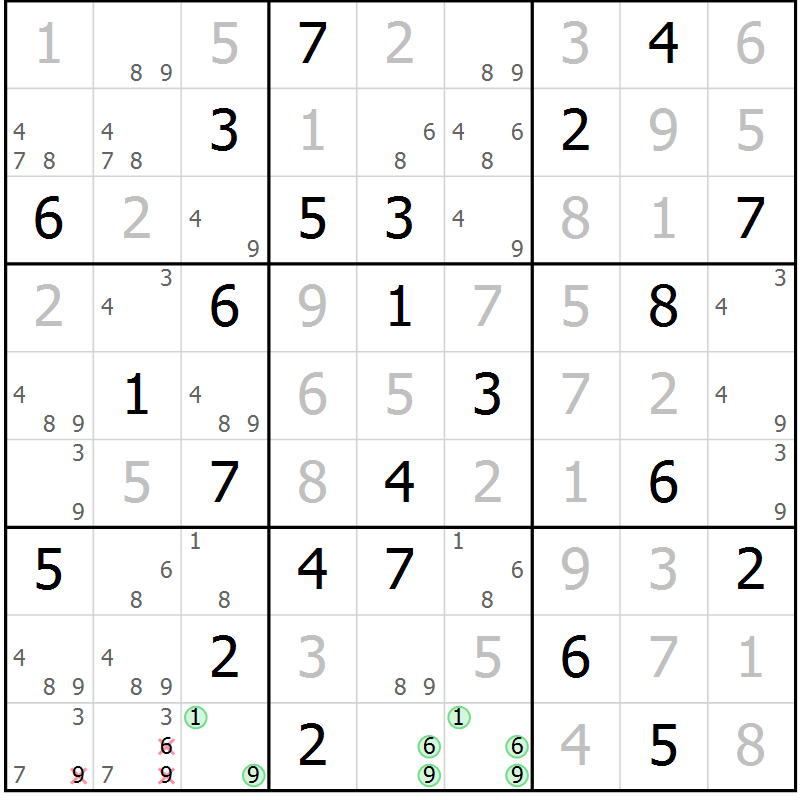 Position des candidats pour la solution de la Gr 72 page 75 du magazine de sudoku Virtuose n° 110
