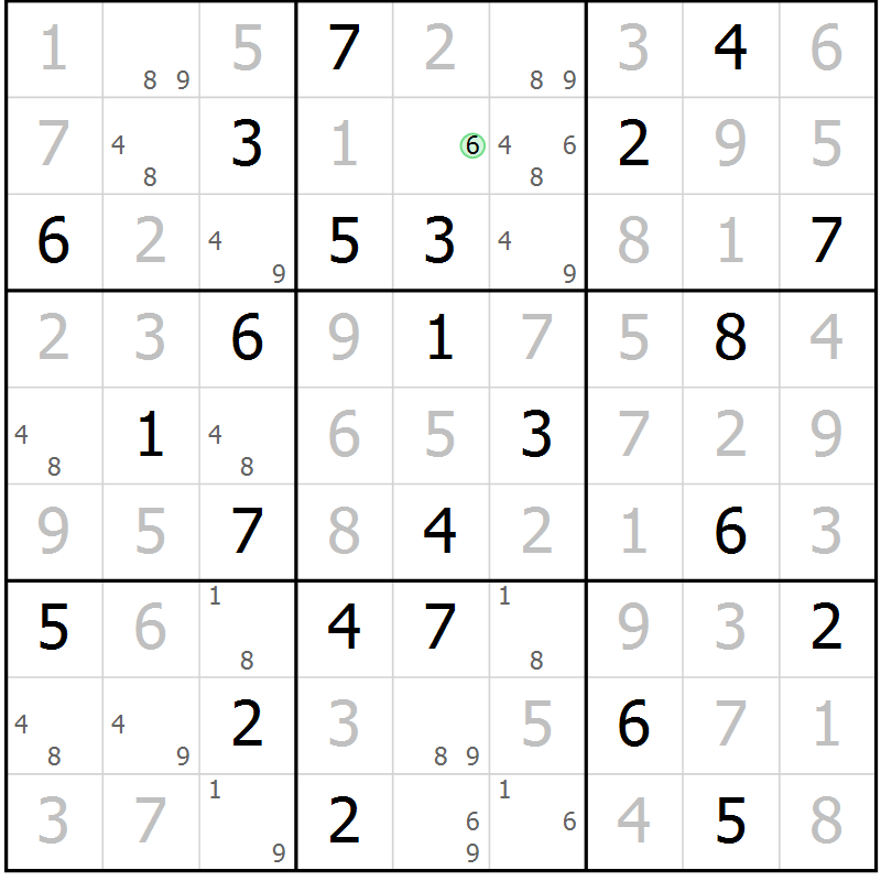 Position des candidats pour la solution de la Gr 72 page 75 du magazine de sudoku Virtuose n° 110