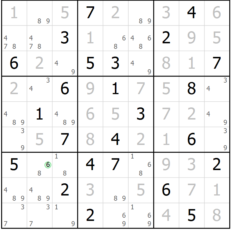 Position des candidats pour la solution de la Gr 72 page 75 du magazine de sudoku Virtuose n° 110