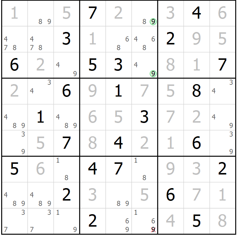 Position des candidats pour la solution de la Gr 72 page 75 du magazine de sudoku Virtuose n° 110