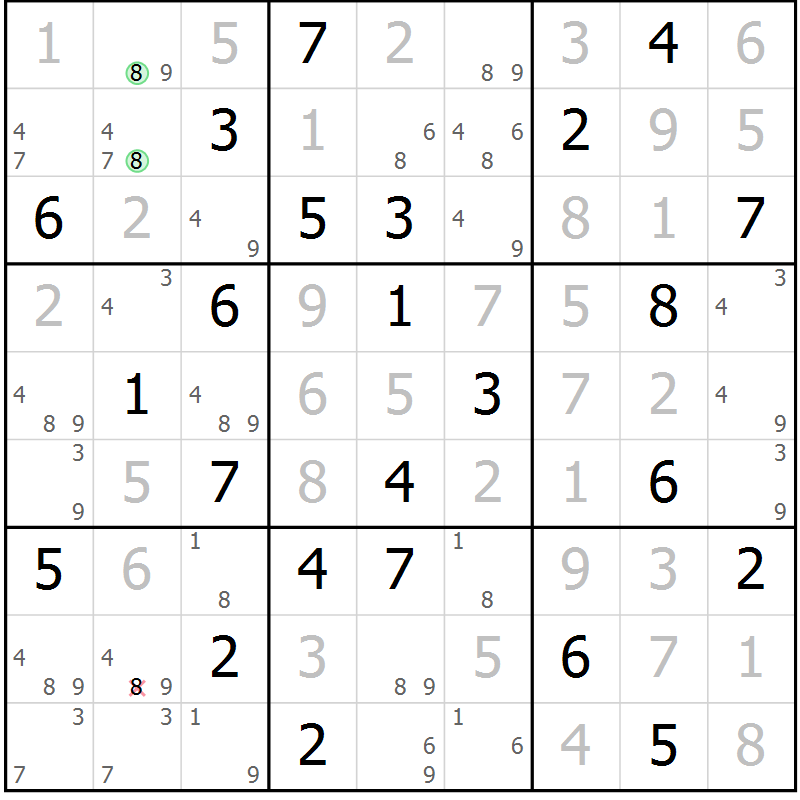 Position des candidats pour la solution de la Gr 72 page 75 du magazine de sudoku Virtuose n° 110