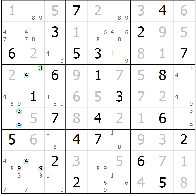 Position des candidats pour la solution de la Gr 72 page 75 du magazine de sudoku Virtuose n° 110