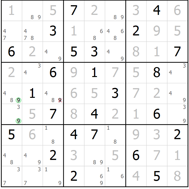 Position des candidats pour la solution de la Gr 72 page 75 du magazine de sudoku Virtuose n° 110