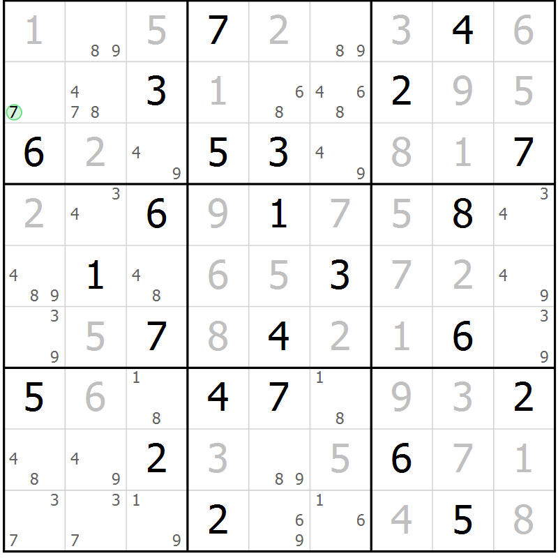 Position des candidats pour la solution de la Gr 72 page 75 du magazine de sudoku Virtuose n° 110