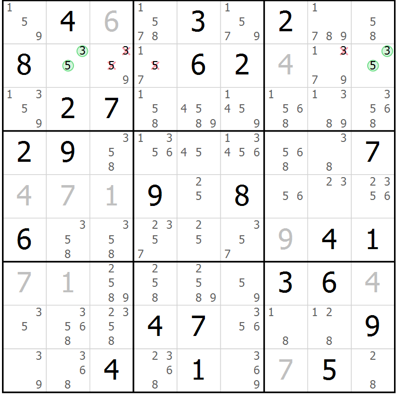 Position des candidats pour la solution de la Gr 73 page 76 du magazine de sudoku Virtuose n° 110