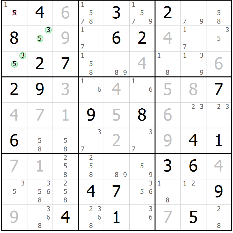Position des candidats pour la solution de la Gr 73 page 76 du magazine de sudoku Virtuose n° 110
