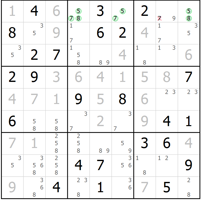 Position des candidats pour la solution de la Gr 73 page 76 du magazine de sudoku Virtuose n° 110