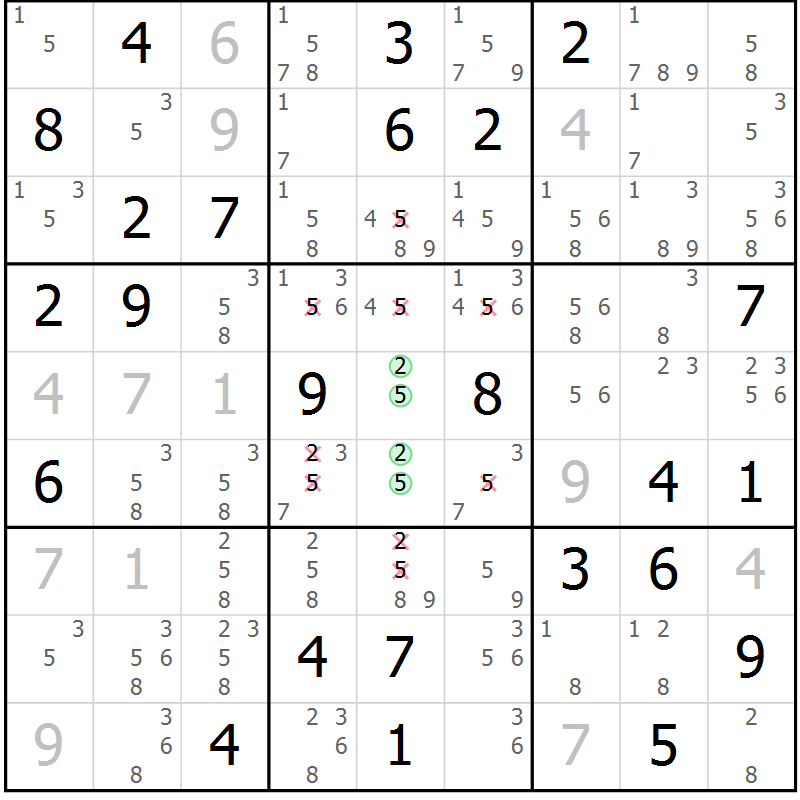 Position des candidats pour la solution de la Gr 73 page 76 du magazine de sudoku Virtuose n° 110