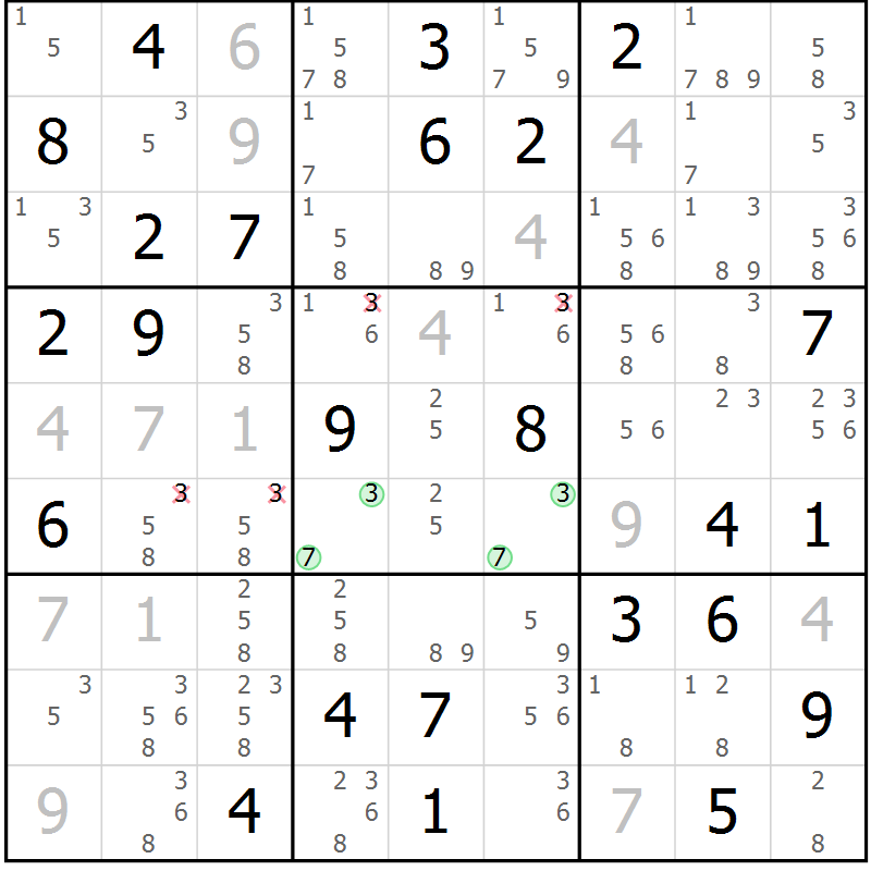 Position des candidats pour la solution de la Gr 73 page 76 du magazine de sudoku Virtuose n° 110