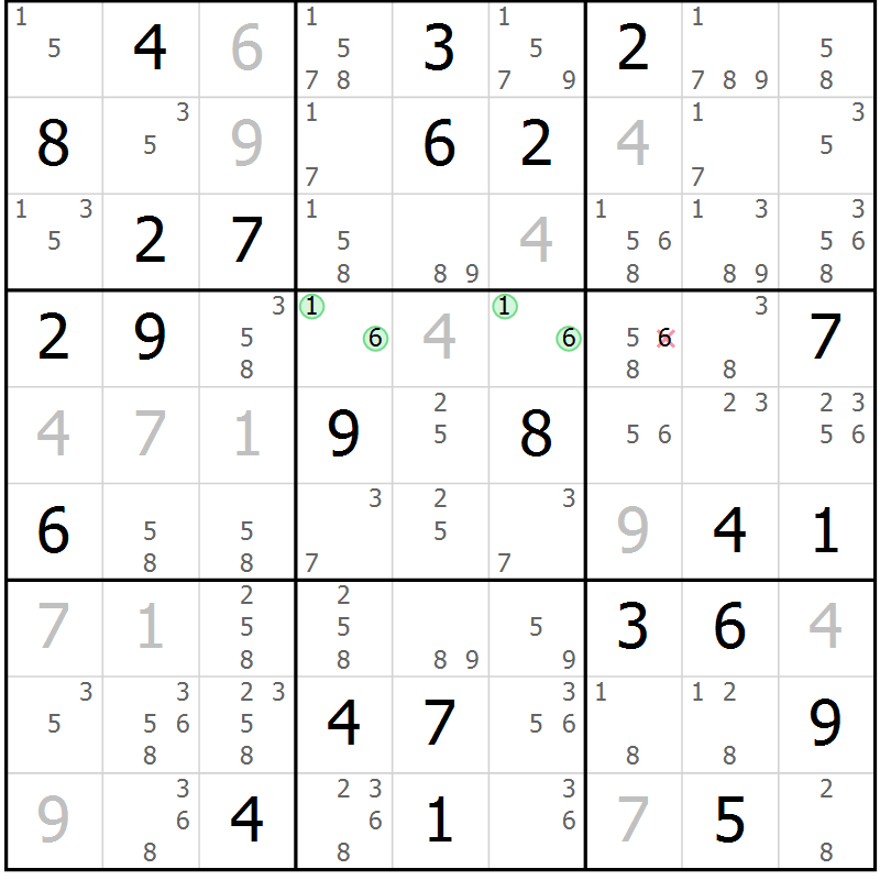 Position des candidats pour la solution de la Gr 73 page 76 du magazine de sudoku Virtuose n° 110