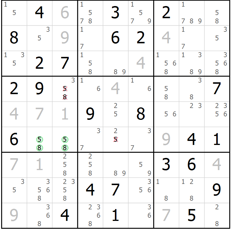 Position des candidats pour la solution de la Gr 73 page 76 du magazine de sudoku Virtuose n° 110