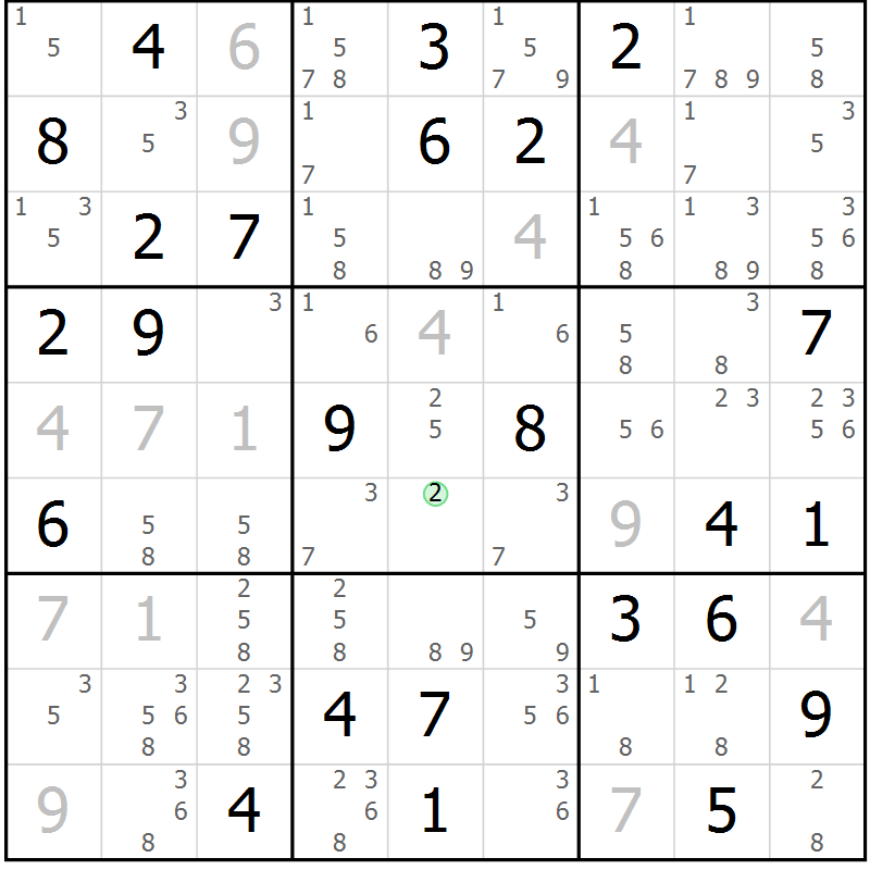 Position des candidats pour la solution de la Gr 73 page 76 du magazine de sudoku Virtuose n° 110