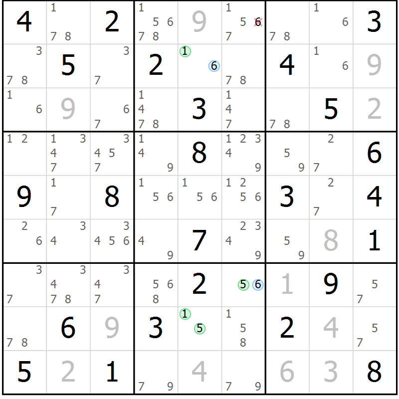 Position des candidats pour la solution de la Gr 74 page 77 du magazine de sudoku Virtuose n° 110
