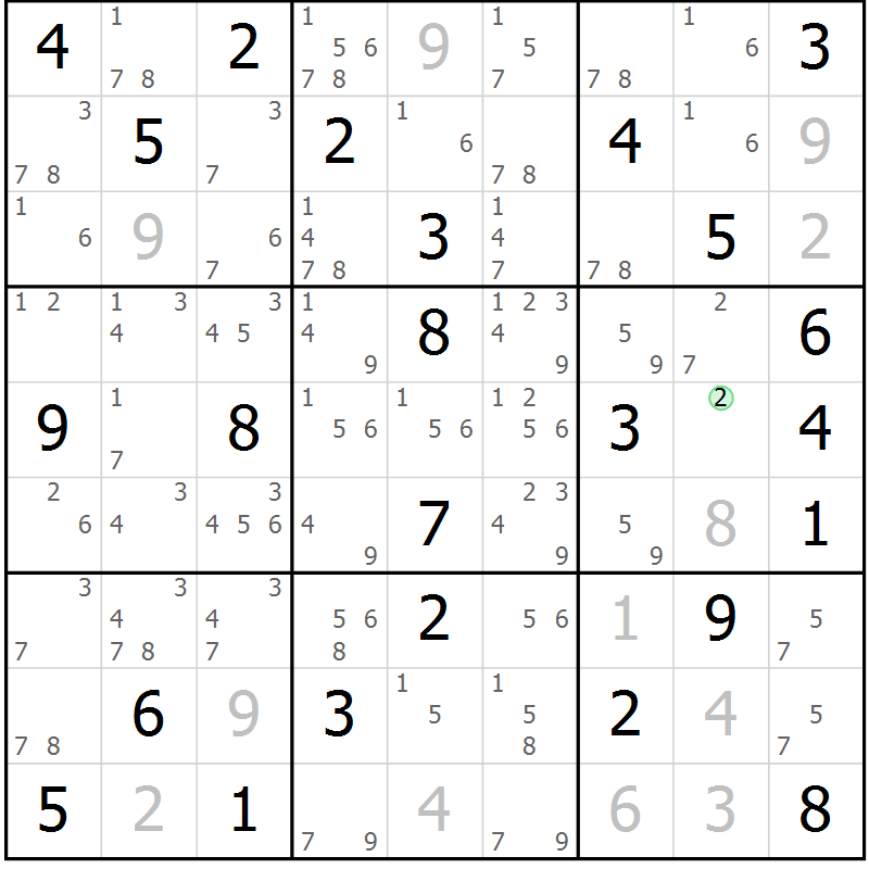 Position des candidats pour la solution de la Gr 74 page 77 du magazine de sudoku Virtuose n° 110