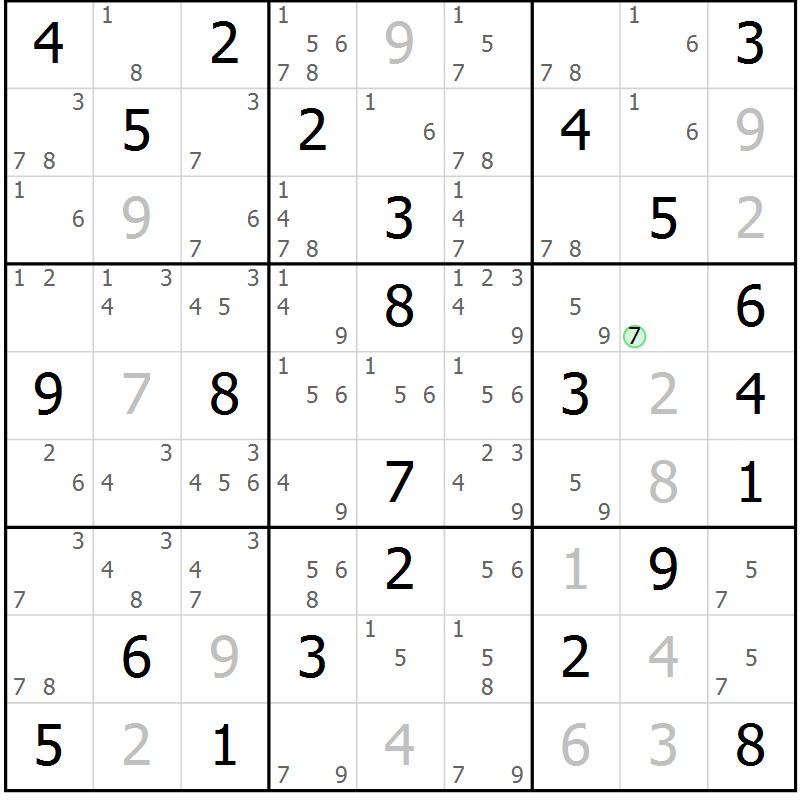 Position des candidats pour la solution de la Gr 74 page 77 du magazine de sudoku Virtuose n° 110