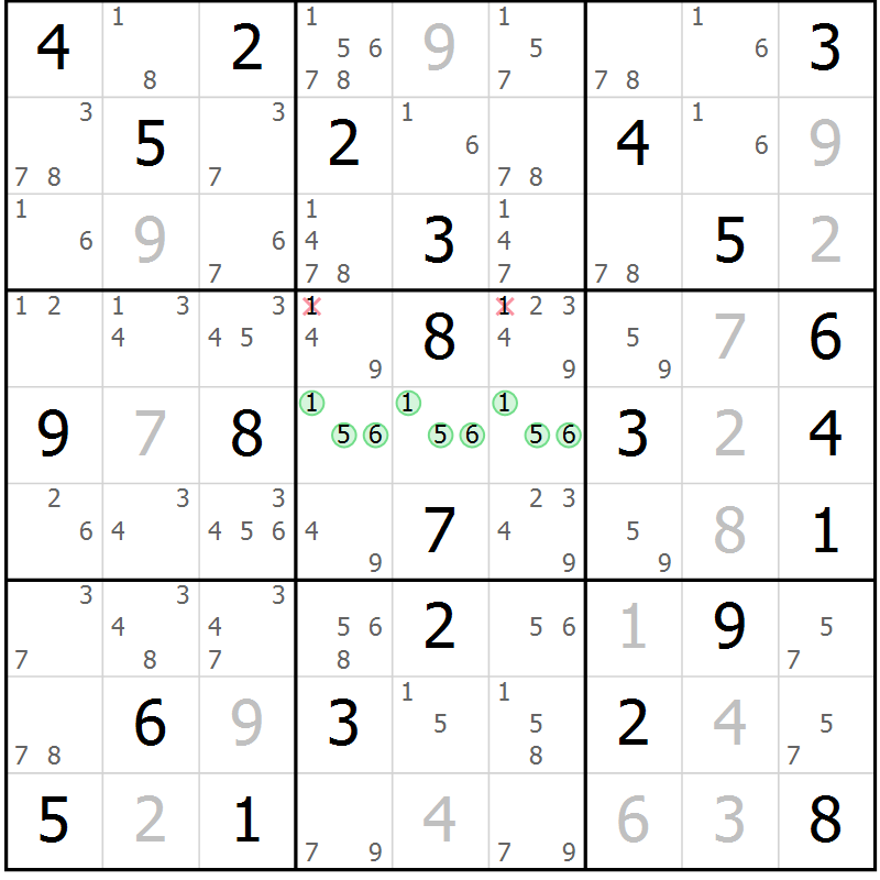 Position des candidats pour la solution de la Gr 74 page 77 du magazine de sudoku Virtuose n° 110