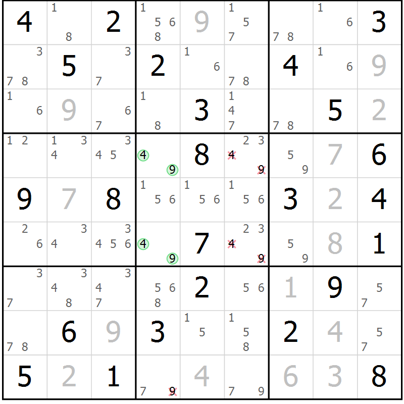 Position des candidats pour la solution de la Gr 74 page 77 du magazine de sudoku Virtuose n° 110