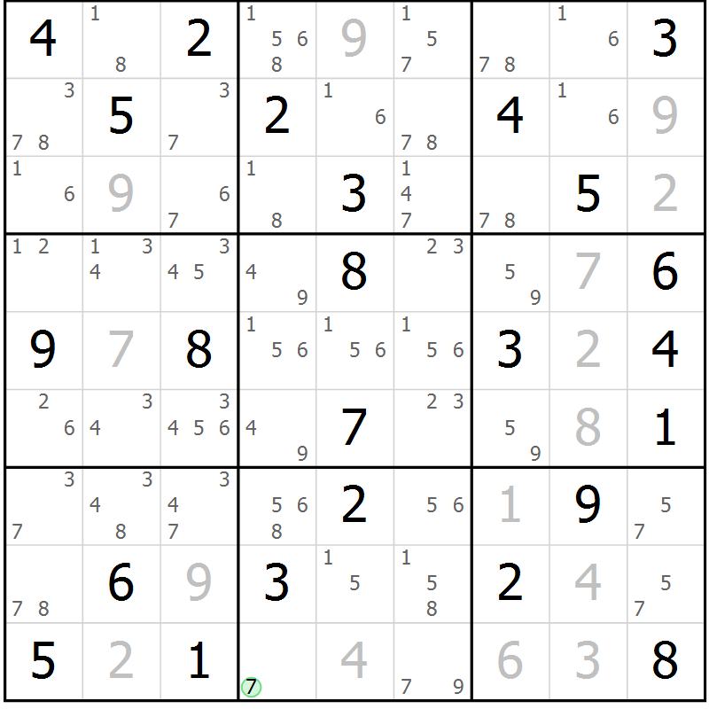 Position des candidats pour la solution de la Gr 74 page 77 du magazine de sudoku Virtuose n° 110