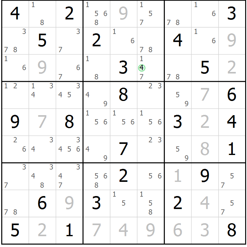 Position des candidats pour la solution de la Gr 74 page 77 du magazine de sudoku Virtuose n° 110