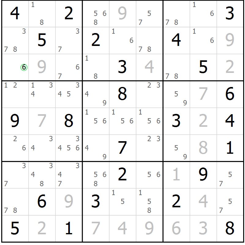 Position des candidats pour la solution de la Gr 74 page 77 du magazine de sudoku Virtuose n° 110