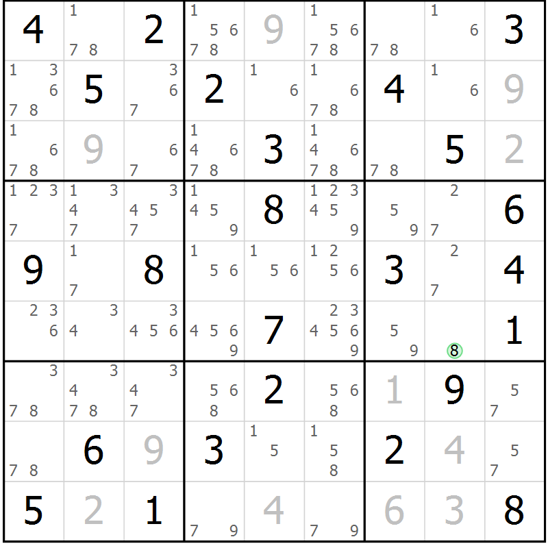 Position des candidats pour la solution de la Gr 74 page 77 du magazine de sudoku Virtuose n° 110
