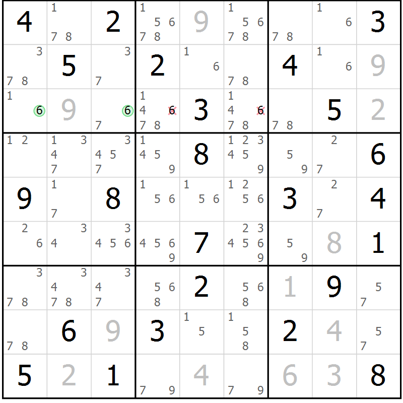Position des candidats pour la solution de la Gr 74 page 77 du magazine de sudoku Virtuose n° 110