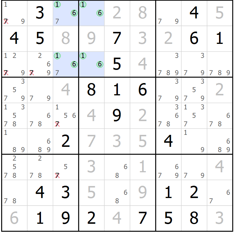 Position des candidats pour la solution de la Gr 75 page 78 du magazine de sudoku Virtuose n° 110