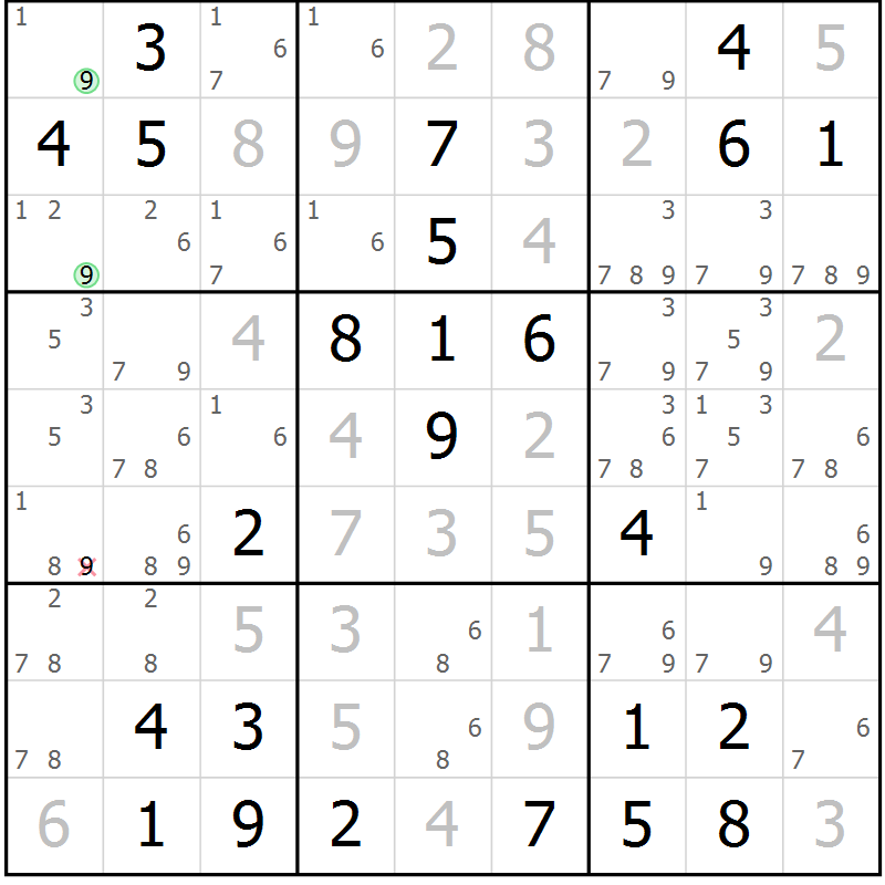Position des candidats pour la solution de la Gr 75 page 78 du magazine de sudoku Virtuose n° 110