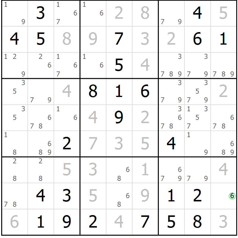 Position des candidats pour la solution de la Gr 75 page 78 du magazine de sudoku Virtuose n° 110