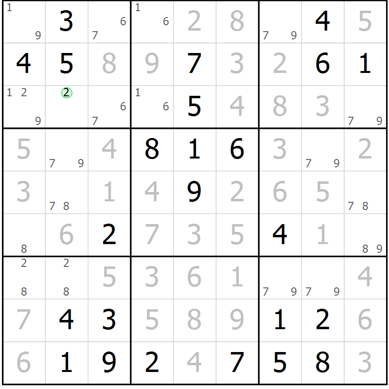 Position des candidats pour la solution de la Gr 75 page 78 du magazine de sudoku Virtuose n° 110