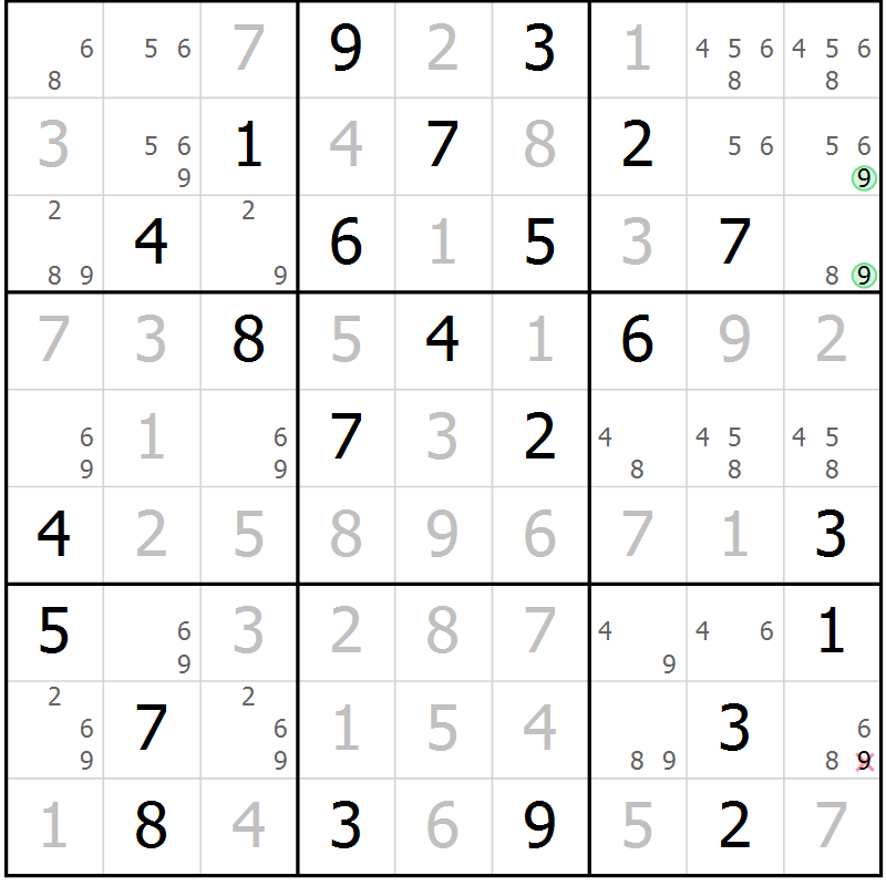 Position des candidats pour la solution de la Gr 76 page 79 du magazine de sudoku Virtuose n° 110