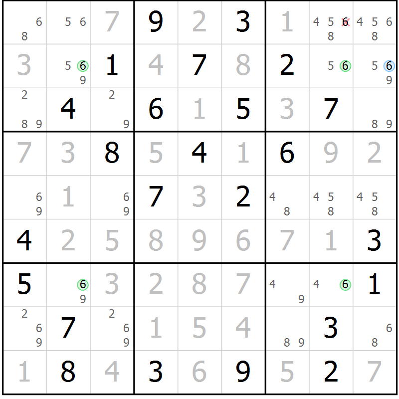 Position des candidats pour la solution de la Gr 76 page 79 du magazine de sudoku Virtuose n° 110