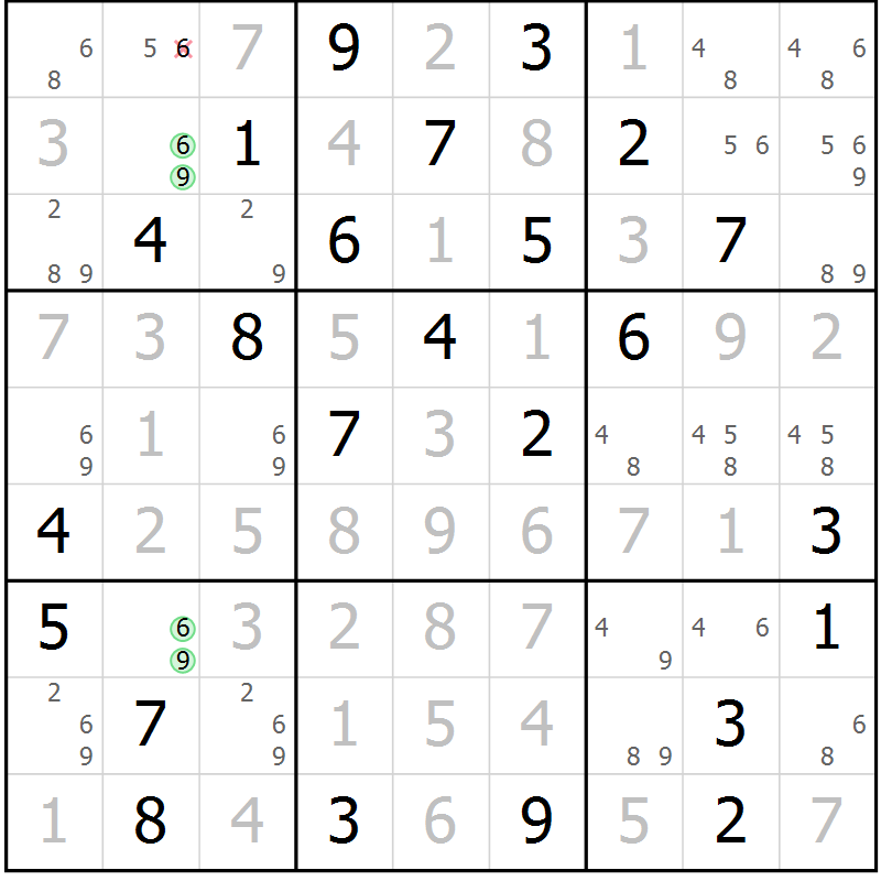 Position des candidats pour la solution de la Gr 76 page 79 du magazine de sudoku Virtuose n° 110