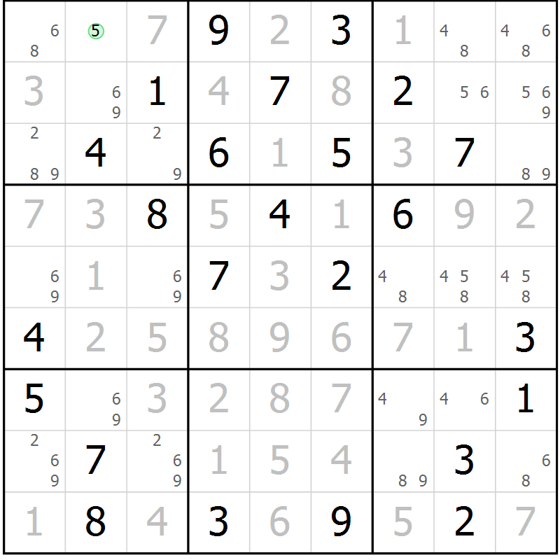 Position des candidats pour la solution de la Gr 76 page 79 du magazine de sudoku Virtuose n° 110