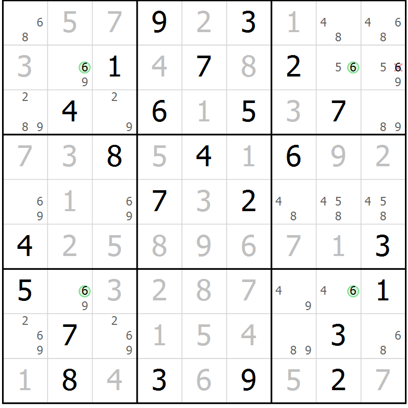 Position des candidats pour la solution de la Gr 76 page 79 du magazine de sudoku Virtuose n° 110