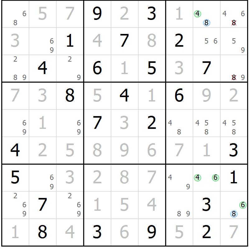 Position des candidats pour la solution de la Gr 76 page 79 du magazine de sudoku Virtuose n° 110