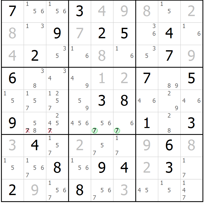 Position des candidats pour la solution de la Gr 77 page 80 du magazine de sudoku Virtuose n° 110