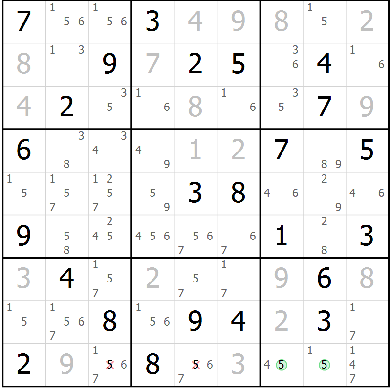 Position des candidats pour la solution de la Gr 77 page 80 du magazine de sudoku Virtuose n° 110